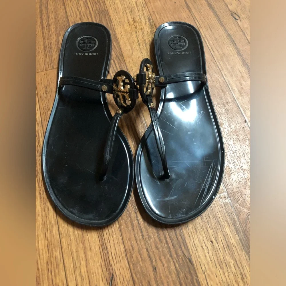 Tory Burch Black Logo Toe-Post Sandals